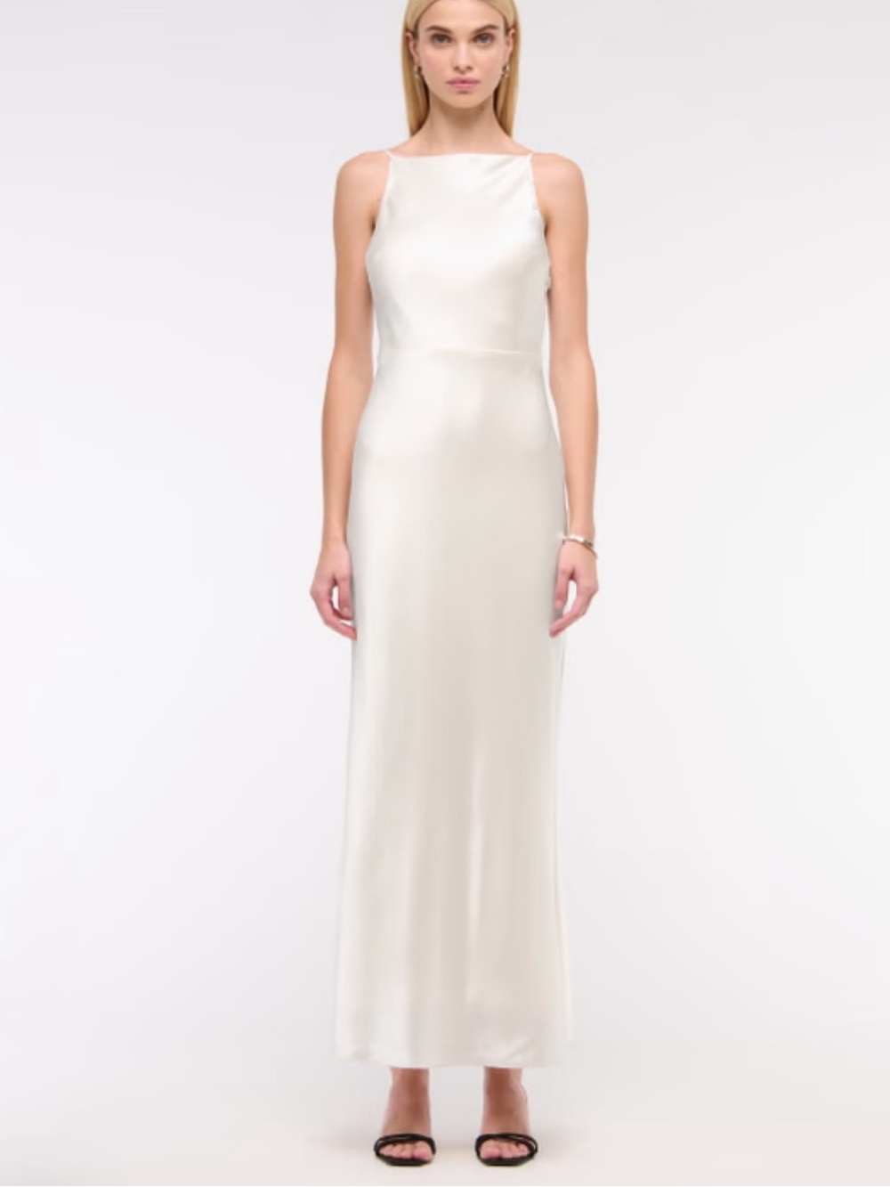 NWT Abercrombie and Fitch High-Neck Crinkle Satin Maxi Dress, Size Large